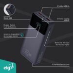 Power Bank Pro 20000mAh ELG: carga rápida, display digital e 2 portas USB-A para carregar seus dispositivos com segurança. - Imagem 8