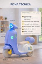 Moto elétrica infantil azul claro com LED, som, USB e painel digital para diversão segura e interativa. - Imagem 3