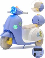 Moto elétrica infantil azul claro com LED, som, USB e painel digital para diversão segura e interativa. - Imagem 5