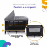 Berço Cosco Kids Happy Preto Mescla: 2 em 1 com mosquiteiro, ajuste em 2 alturas e conforto seguro para o bebê. - Imagem 3