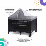 Berço Cosco Kids Happy Preto Mescla: 2 em 1 com mosquiteiro, ajuste em 2 alturas e conforto seguro para o bebê. - Imagem 4