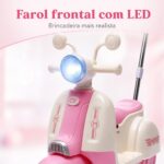 Moto Elétrica Infantil 6V Rosa e Branca com Haste Guia, LED, USB, MP3 e INMETRO para passeios seguros - Imagem 3