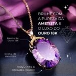 Colar Feminino Luxo Ametista com cristal ametista e zircônias, prata banhada a ouro 18K e bolsa de veludo. - Imagem 2