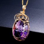 Colar Feminino Luxo Ametista com cristal ametista e zircônias, prata banhada a ouro 18K e bolsa de veludo. - Imagem 7