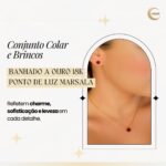 Conjunto Colar e Brincos Banhados a Ouro com Zircônia Marsala: elegância e brilho para presentear com embalagem especial. - Imagem 3