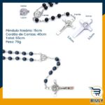 Terço São Bento Hematita 6mm em aço inox 56cm: rosário católico prateado com crucifixo dupla face e corrente resistente. - Imagem 4