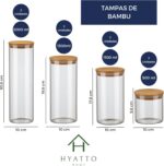 Kit Potes Herméticos Hyatto Home de vidro com tampa de bambu: conserva alimentos com estilo e praticidade. - Imagem 3