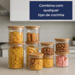 Kit Potes Herméticos Hyatto Home de vidro com tampa de bambu: conserva alimentos com estilo e praticidade. - Imagem 4