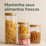 Kit Potes Herméticos Hyatto Home de vidro com tampa de bambu: conserva alimentos com estilo e praticidade. - Imagem 5
