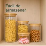 Kit Potes Herméticos Hyatto Home de vidro com tampa de bambu: conserva alimentos com estilo e praticidade. - Imagem 6
