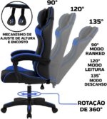 Cadeira Gamer X-On Azul: conforto ergonômico, reclinação 90° a 135° e rodinhas resistentes para jogar e trabalhar com mais produtividade. - Imagem 4