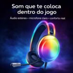 Headset Gamer RGB Neon com Led: som estéreo 40mm, microfone claro e conforto ergonômico para jogar com mais imersão. - Imagem 5