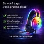 Headset Gamer RGB Neon com Led: som estéreo 40mm, microfone claro e conforto ergonômico para jogar com mais imersão. - Imagem 7