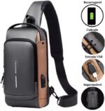 Bolsa Transversal Masculina Antifurto Impermeável com Cadeado e USB, compacta e segura para trabalho, academia e uso urbano. - Imagem 3