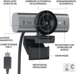 Webcam Logitech MX Brio 4K com IA, microfones com redução de ruído e USB-C para reuniões nítidas e profissionais - Imagem 7