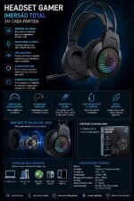 Headset Gamer RGB Delta 7.1: áudio estéreo, microfone nítido e conforto ergonômico para jogar com imersão em PC, notebook e consoles. - Imagem 3
