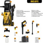 FINYQBET Lavadora de Alta Pressão 2000W: limpeza potente e prática para carros, garagens e pátios com 120 bar e carretel giratório. - Imagem 5