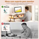 Escrivaninha Mesa para Computador 2 Níveis com Tomada Integrada e Armazenamento Lateral para Home Office e Jogos, Marrom - Imagem 3