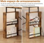 Escrivaninha Mesa para Computador 2 Níveis com Tomada Integrada e Armazenamento Lateral para Home Office e Jogos, Marrom - Imagem 5