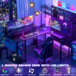 Mesa Aheaplus em L com LED, tomadas e suporte para monitor, ideal para jogos e home office compactos - Imagem 3