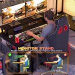 Mesa Aheaplus em L com LED, tomadas e suporte para monitor, ideal para jogos e home office compactos - Imagem 5