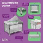 Berço Desmontável Multikids Baby DayDream Cinza BB404 com 2 alturas e colchão macio para conforto do bebê - Imagem 4
