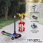 Hover-1 Chroma: patinete infantil dobrável com luzes multicoloridas, guidão ajustável e freio traseiro seguro. - Imagem 3