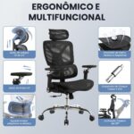 Cadeira ergonômica Comfy com ajuste lombar, reclinável, mesh respirável e suporte de até 200kg para escritório e home office - Imagem 4