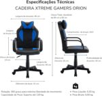 Cadeira Xtreme Gamer Orion Azul e Preta Evolux: conforto ergonômico, fácil montagem e mobilidade ideal para jogar ou trabalhar. - Imagem 3
