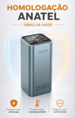 Power Bank A'Gold BTE-92 20000mAh 65W para notebook com 4 saídas, visor digital e 2 cabos USB-C. - Imagem 7