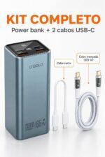 Power Bank A'Gold BTE-92 20000mAh 65W para notebook com 4 saídas, visor digital e 2 cabos USB-C. - Imagem 8