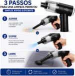 Aspirador Portátil sem Fio 3 em 1 USB: sucção potente 6000Pa, função soprador e filtro lavável para carro, casa e teclado - Imagem 3