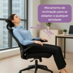 Cadeira Ergonômica Presidente Mesh com suporte lombar, apoio de cabeça e braços, reclinável e suporta até 120kg para home office e escritório, preta - Imagem 3