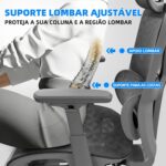 Cadeira ergonômica com suporte lombar, encosto mesh respirável e braços 3D para home office e gamer. - Imagem 5