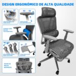 Cadeira ergonômica com suporte lombar, encosto mesh respirável e braços 3D para home office e gamer. - Imagem 7