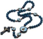 Terço Madeira Azul 8mm com Cordão Marrom Redondo Nossa Senhora Aparecida para fé e devoção - Imagem 2