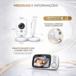 Babá Eletrônica Sem Fio com Visão Noturna, Áudio Bidirecional e Monitor de Temperatura para Segurança total - Imagem 3