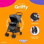 Cosco Kids Carrinho de Bebê Griffy Preto com reclino total, conforto e praticidade para o dia a dia. - Imagem 3