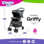 Cosco Kids Carrinho de Bebê Griffy Preto com reclino total, conforto e praticidade para o dia a dia. - Imagem 7