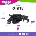 Cosco Kids Carrinho de Bebê Griffy Preto com reclino total, conforto e praticidade para o dia a dia. - Imagem 8