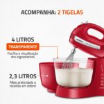 Batedeira Mondial Bella Massa 500W: 4 velocidades, turbo e duas tigelas para preparar receitas com praticidade e alto desempenho. - Imagem 3