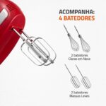 Batedeira Mondial Bella Massa 500W: 4 velocidades, turbo e duas tigelas para preparar receitas com praticidade e alto desempenho. - Imagem 4