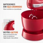 Batedeira Mondial Bella Massa 500W: 4 velocidades, turbo e duas tigelas para preparar receitas com praticidade e alto desempenho. - Imagem 5