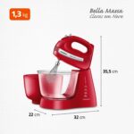 Batedeira Mondial Bella Massa 500W: 4 velocidades, turbo e duas tigelas para preparar receitas com praticidade e alto desempenho. - Imagem 8