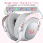 Headset 7.1 sem fio Redragon Zeus Pro Branco com som surround, Bluetooth e microfone removível para gameplay imersivo. - Imagem 4