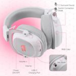 Headset 7.1 sem fio Redragon Zeus Pro Branco com som surround, Bluetooth e microfone removível para gameplay imersivo. - Imagem 6