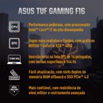 Notebook ASUS TUF Gaming F16 com Intel Core i7 e RTX 4050: alto desempenho para jogos e produtividade. - Imagem 8