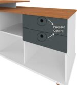 Escrivaninha em L Retrô Gold Artany: 5 nichos e 2 gavetas para home office organizado e versátil. - Imagem 8