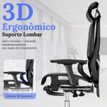 Cadeira de Escritório Ergonômica com apoio para os pés, reclinação 145° e suporte ajustável para máximo conforto no home office - Imagem 5