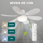 Ventilador de Teto Com Lâmpada LED 60W Bivolt E27 Silencioso com Controle Remoto, 3 Velocidades e Modos de Luz, Branco Moderno, Econômico, para Sala, Quarto e Escritório Linha Premium - Imagem 4